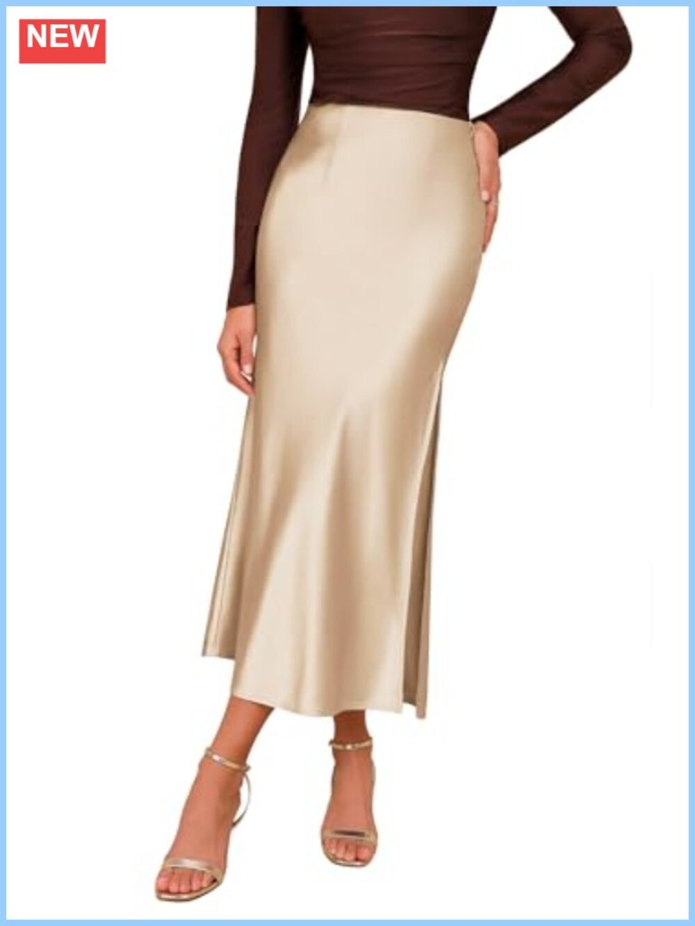 Satin High Waisted Maxi A-Line Skirt with High Split